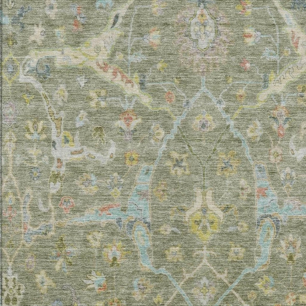 HomeRoots 9' X 12' Artichoke Green Floral Area Rug - Durable, Washable, Indoor-Outdoor Elegance for Any Space 639597