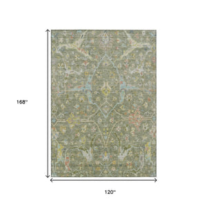 HomeRoots 10' Artichoke Green Floral Area Rug - Washable, Durable & Stylish Indoor/Outdoor Accent for Any Space 639598