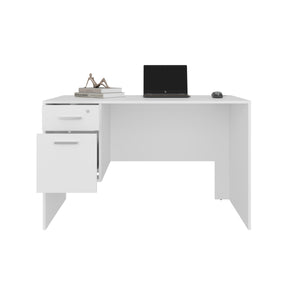 English Elm Mellier Modern White Office Desk with Two Drawers & Side Shelves — Compact, Stable Workstation B070P368063