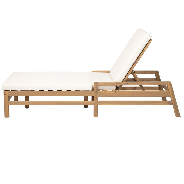 English Elm Trexm Solid Acacia Wood Outdoor Reclining Lounge Chair Set of 2 with Cushions Light Teak TM000033AAD