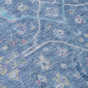 HomeRoots 5' Floral Washable Area Rug in Sky Blue & Ivory – Durable, Indoor/Outdoor, Easy-Care Design 639600