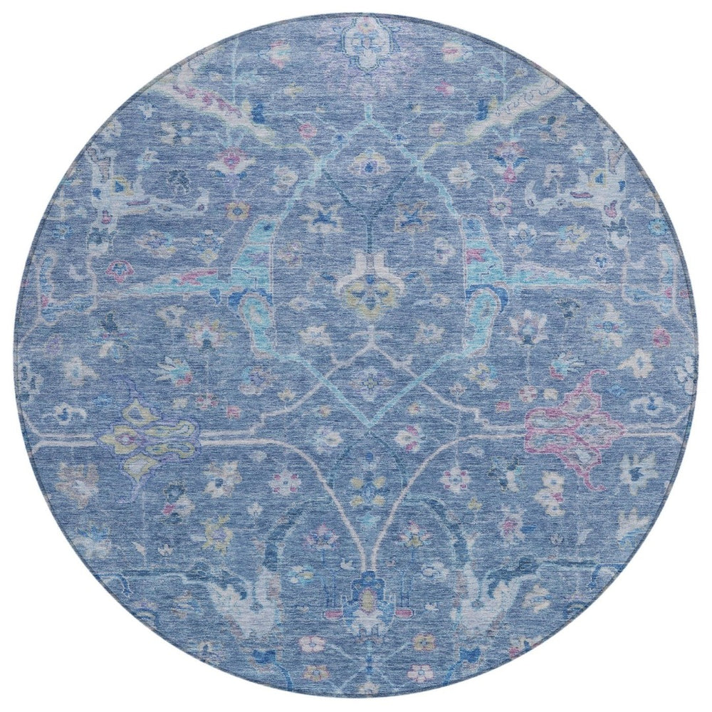 HomeRoots 8' Sky Blue and Ivory Floral Indoor Outdoor Area Rug – Washable, Durable, Perfect for High-Traffic Spaces! 639601