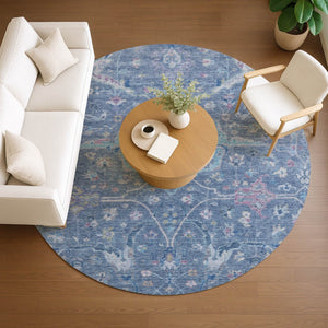 HomeRoots 8' Sky Blue and Ivory Floral Indoor Outdoor Area Rug – Washable, Durable, Perfect for High-Traffic Spaces! 639601