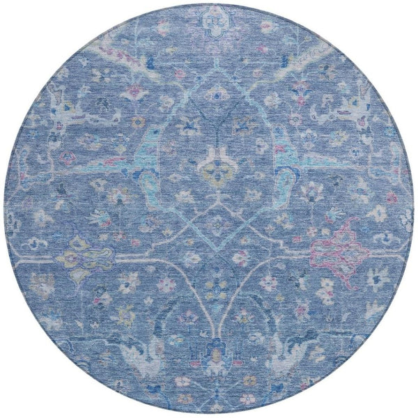 HomeRoots 8' Sky Blue and Ivory Floral Indoor Outdoor Area Rug – Washable, Durable, Perfect for High-Traffic Spaces! 639601