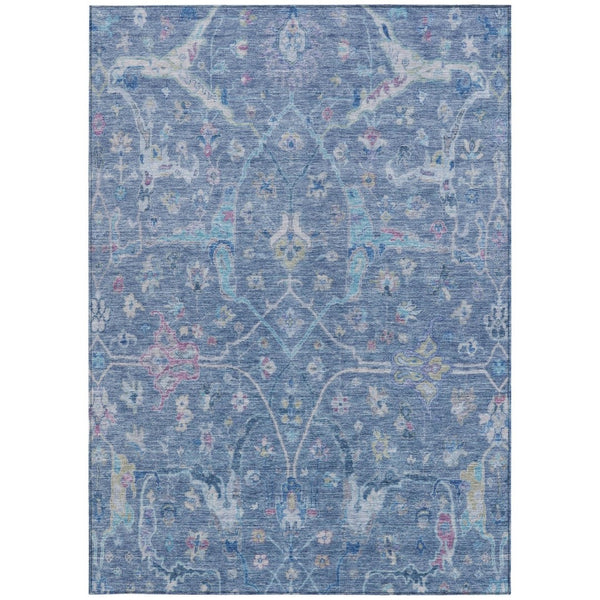 HomeRoots 9' Sky Blue and Ivory Floral Washable Area Rug - Durable Indoor/Outdoor Design for Busy Homes 639603