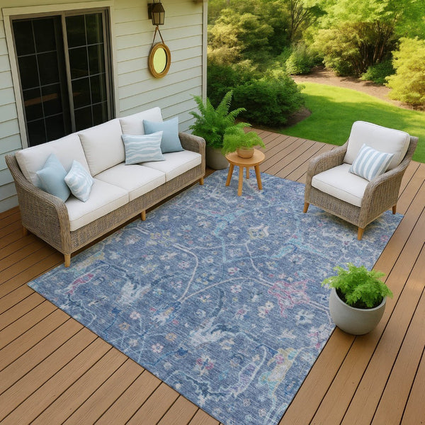 HomeRoots 9' Sky Blue and Ivory Floral Washable Area Rug - Durable Indoor/Outdoor Design for Busy Homes 639603