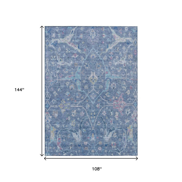 HomeRoots 9' Sky Blue and Ivory Floral Washable Area Rug - Durable Indoor/Outdoor Design for Busy Homes 639603