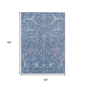 HomeRoots 10' Stylish Blue Sky and Ivory Floral Washable Area Rug - Perfect for Indoor and Outdoor Spaces! 639604