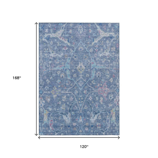 HomeRoots 10' Stylish Blue Sky and Ivory Floral Washable Area Rug - Perfect for Indoor and Outdoor Spaces! 639604
