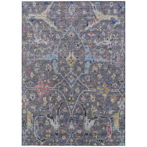 HomeRoots 5' X 8' Gray Gold Red Floral Area Rug - Washable, Stain Resistant, Ideal for Indoor & Outdoor Use 639606
