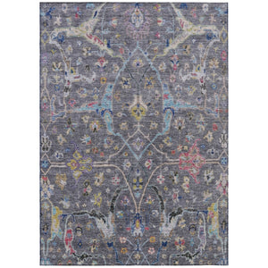 HomeRoots 5' X 8' Gray Gold Red Floral Area Rug - Washable, Stain Resistant, Ideal for Indoor & Outdoor Use 639606
