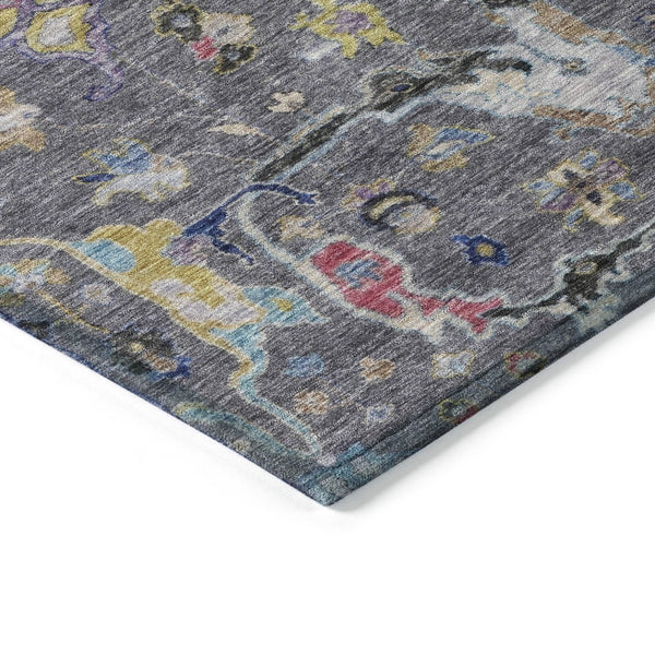 HomeRoots 5' X 8' Gray Gold Red Floral Area Rug - Washable, Stain Resistant, Ideal for Indoor & Outdoor Use 639606