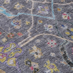 HomeRoots 5' X 8' Gray Gold Red Floral Area Rug - Washable, Stain Resistant, Ideal for Indoor & Outdoor Use 639606