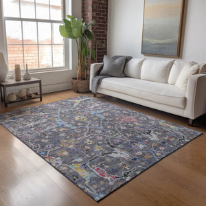 HomeRoots 5' X 8' Gray Gold Red Floral Area Rug - Washable, Stain Resistant, Ideal for Indoor & Outdoor Use 639606