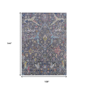 HomeRoots 9' X 12' Gray Gold Red Floral Area Rug – Durable, Washable, Indoor/Outdoor, Perfect for High-Traffic Areas 639609