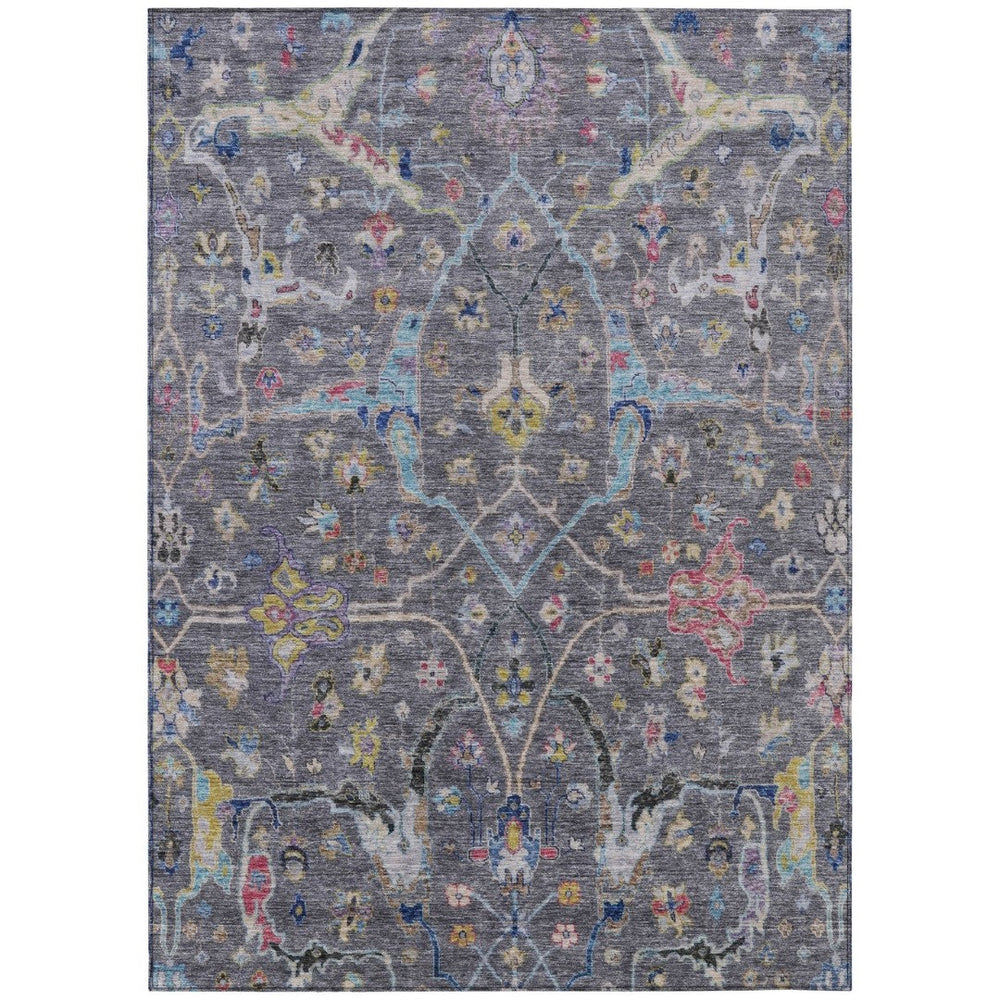 HomeRoots 10' Elegant Gray Gold and Red Floral Washable Area Rug for Indoor & Outdoor Use - Durable Design! 639610