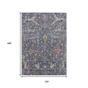 HomeRoots 10' Elegant Gray Gold and Red Floral Washable Area Rug for Indoor & Outdoor Use - Durable Design! 639610
