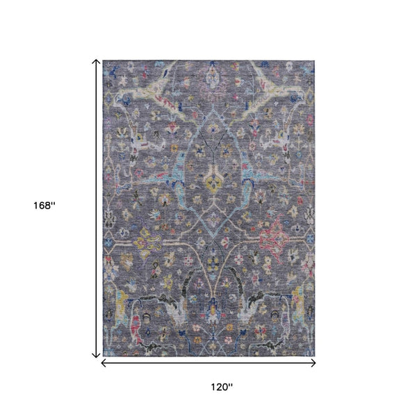 HomeRoots 10' Elegant Gray Gold and Red Floral Washable Area Rug for Indoor & Outdoor Use - Durable Design! 639610