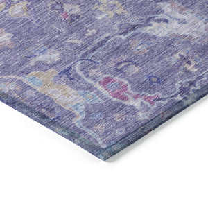 HomeRoots 8' Vibrant Round Floral Area Rug in Purple, Sky Blue & Silver - Washable for Indoor/Outdoor Use 639613