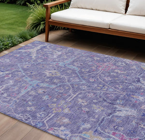HomeRoots 8' X 10' Vibrant Purple, Sky Blue & Silver Floral Washable Area Rug for Indoor & Outdoor Spaces 639614
