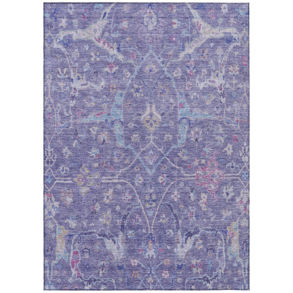 HomeRoots 9' X 12' Floral Washable Area Rug in Purple, Sky Blue & Silver – Durable, Stylish for Indoor/Outdoor Use 639615