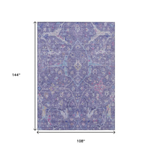 HomeRoots 9' X 12' Floral Washable Area Rug in Purple, Sky Blue & Silver – Durable, Stylish for Indoor/Outdoor Use 639615