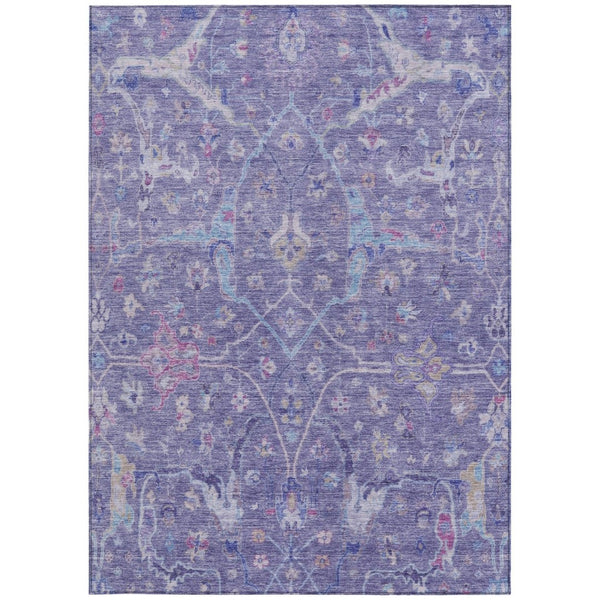 HomeRoots 10' Floral Washable Area Rug in Purple, Sky Blue & Silver - Durable Indoor/Outdoor Design for Versatility 639616