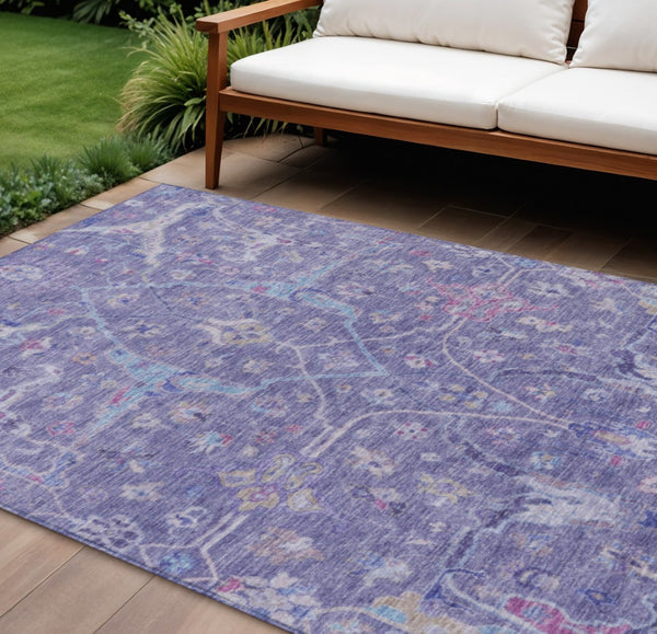 HomeRoots 10' Floral Washable Area Rug in Purple, Sky Blue & Silver - Durable Indoor/Outdoor Design for Versatility 639616