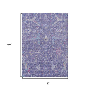HomeRoots 10' Floral Washable Area Rug in Purple, Sky Blue & Silver - Durable Indoor/Outdoor Design for Versatility 639616