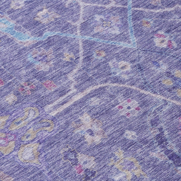 HomeRoots 10' Floral Washable Area Rug in Purple, Sky Blue & Silver - Durable Indoor/Outdoor Design for Versatility 639616