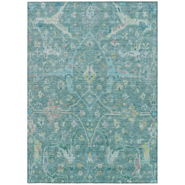 HomeRoots 5' Vibrant Teal Blue & Lime Green Floral Washable Area Rug for Indoor/Outdoor Spaces - Durable & Stylish 639618