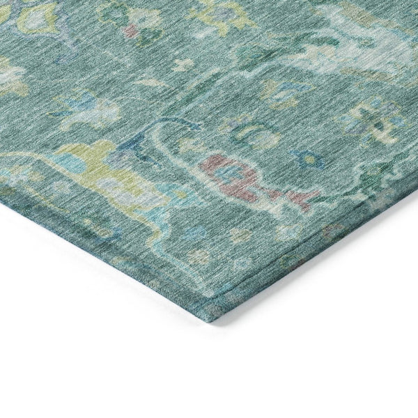 HomeRoots 8' Teal Blue & Lime Green Round Floral Rug – Washable, Durable, Stylish for Indoor & Outdoor Use! 639619