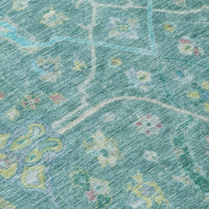 HomeRoots 8' Teal Blue & Lime Green Round Floral Rug – Washable, Durable, Stylish for Indoor & Outdoor Use! 639619
