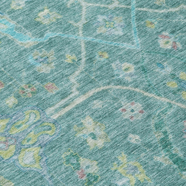 HomeRoots 8' Teal Blue & Lime Green Round Floral Rug – Washable, Durable, Stylish for Indoor & Outdoor Use! 639619