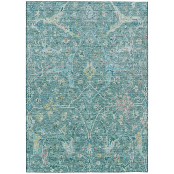 HomeRoots 8' X 10' Teal Blue & Lime Green Floral Area Rug - Durable, Washable, Indoor/Outdoor Perfect Accent! 639620