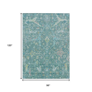 HomeRoots 8' X 10' Teal Blue & Lime Green Floral Area Rug - Durable, Washable, Indoor/Outdoor Perfect Accent! 639620