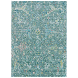 HomeRoots 9' X 12' Teal Blue & Lime Green Floral Area Rug - Stylish, Washable, Indoor/Outdoor, Durable Design! 639621