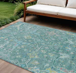 HomeRoots 9' X 12' Teal Blue & Lime Green Floral Area Rug - Stylish, Washable, Indoor/Outdoor, Durable Design! 639621