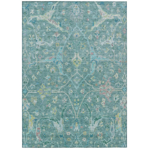 HomeRoots 10' X 14' Vibrant Teal and Lime Green Floral Washable Area Rug – Durable, Stylish, Indoor/Outdoor Use 639622