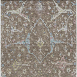 HomeRoots 5' Indoor Outdoor Washable Area Rug - Elegant Brown, Blue & Ivory Floral Design for Every Space 639624