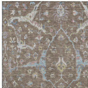 HomeRoots 5' Indoor Outdoor Washable Area Rug - Elegant Brown, Blue & Ivory Floral Design for Every Space 639624