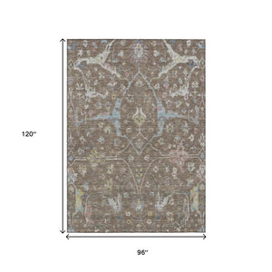 HomeRoots 8' X 10' Floral Area Rug - Durable, Washable, Stylish Brown, Blue & Ivory Design for Indoors & Outdoors 639626