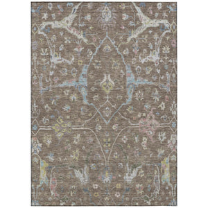 HomeRoots 9' X 12' Floral Washable Area Rug - Durable Indoor/Outdoor Charm in Brown, Blue, and Ivory Tones 639627
