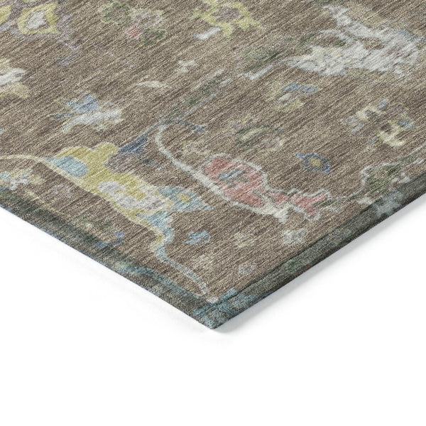 HomeRoots 9' X 12' Floral Washable Area Rug - Durable Indoor/Outdoor Charm in Brown, Blue, and Ivory Tones 639627