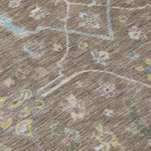 HomeRoots 9' X 12' Floral Washable Area Rug - Durable Indoor/Outdoor Charm in Brown, Blue, and Ivory Tones 639627