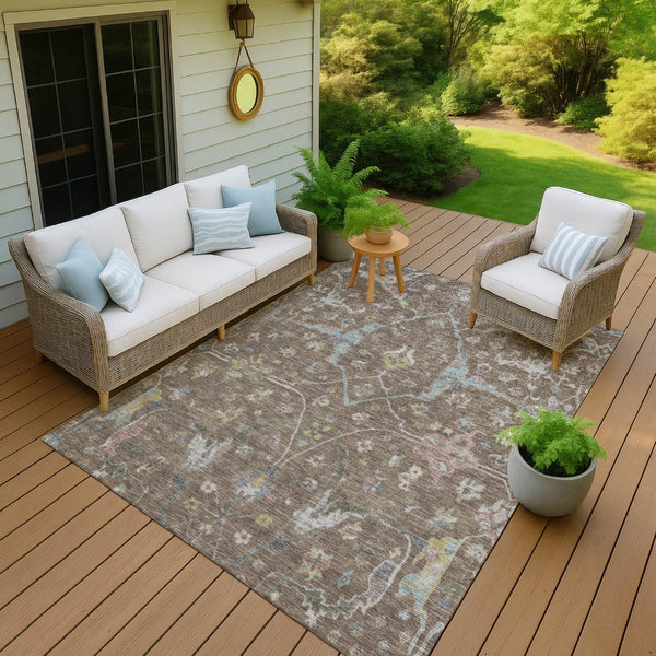 HomeRoots 10' Elegant Floral Indoor Outdoor Area Rug in Brown, Blue & Ivory - Durable, Washable & Versatile! 639628