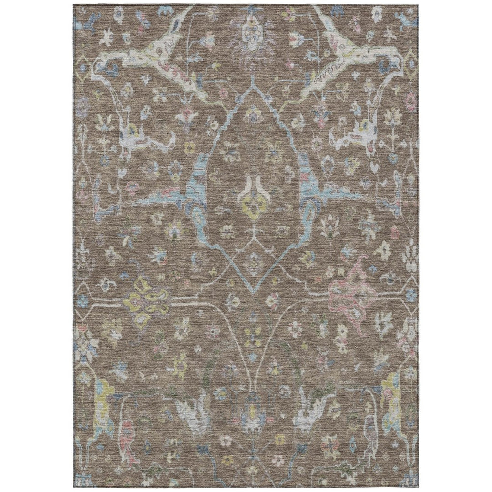HomeRoots 10' Elegant Floral Indoor Outdoor Area Rug in Brown, Blue & Ivory - Durable, Washable & Versatile! 639628