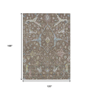 HomeRoots 10' Elegant Floral Indoor Outdoor Area Rug in Brown, Blue & Ivory - Durable, Washable & Versatile! 639628