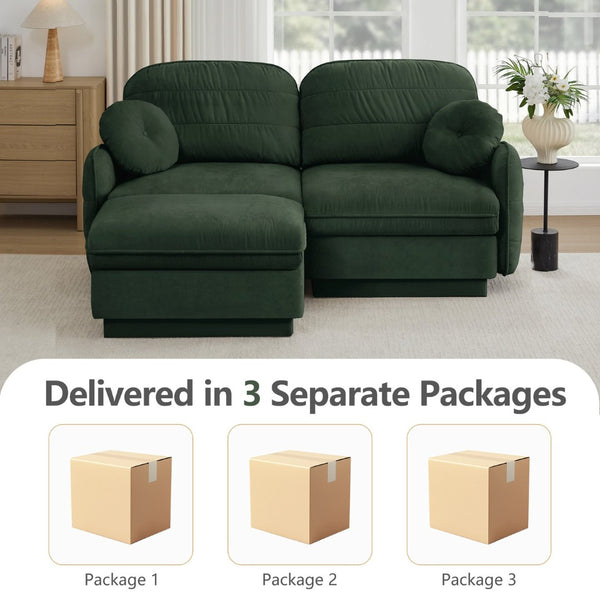 English Elm Chenille Cloud Modular Loveseat with Deep Foam Cushions Quilted Back and Ottoman Green W714S01766