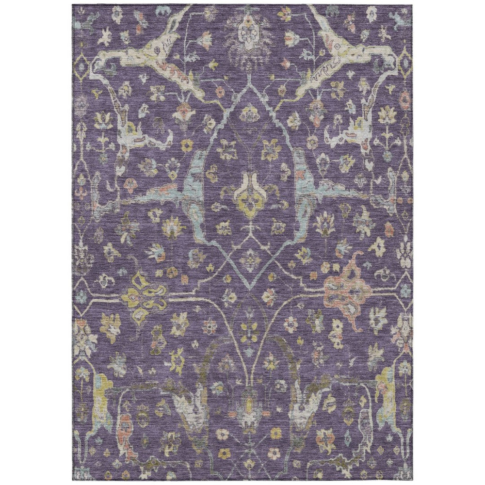HomeRoots 5' Eggplant Beige and Gold Floral Washable Area Rug – Stylish Indoor/Outdoor Decor for Any Space! 639630